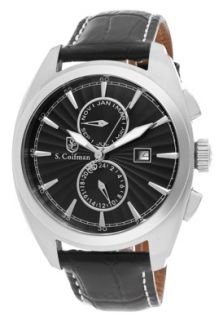 S.Coifman SC0131  Watches,Mens Brown Dial Black Italian Genuine Leather, Casual S.Coifman Quartz Watches