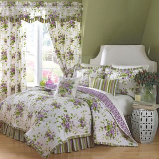 Waverly Waverly Sweet Violets 4 piece Quilt Set Green Size King