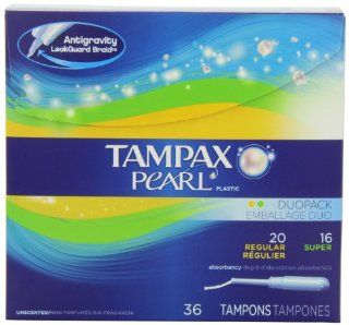 Tampax Pearl Plastic Duo Pack, Regular/Super Absorbency, Unscented Tampons, 36 Count Health & Personal Care