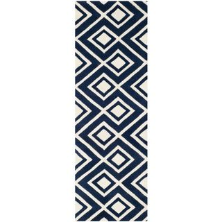 Safavieh Handmade Moroccan Chatham Square pattern Dark Blue/ Ivory Wool Rug (23 X 7)