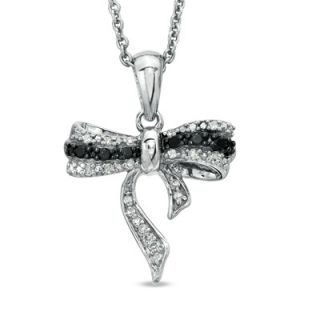 10 CT. T.W. Enhanced Black and White Diamond Bow Pendant in Sterling