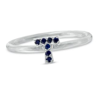 Sapphire Initial T Stackable Ring in Sterling Silver   Zales
