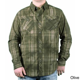 Mo7 Mo7 Mens Garment Dyed Plaid Button down Shirt Olive Size M