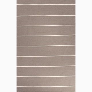 Hand made Stripe Pattern Gray/ Ivory Wool Rug (5x8)
