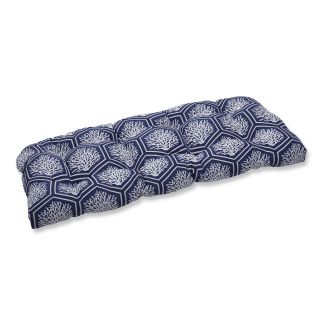 Pillow Perfect Wicker Loveseat Cushion With Bella dura Seascape Navy Fabric