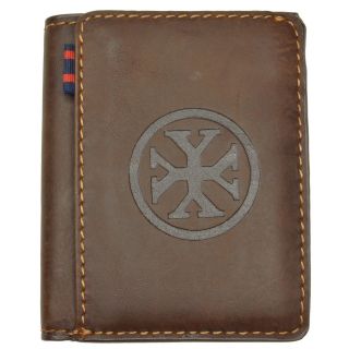 Yl Mens Brown Leather Embossed Bi fold Wallet