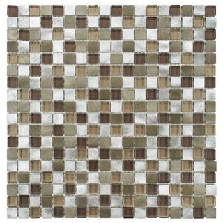 Somertile Fuse Mini 11.875x11.875 Champagne Brushed Aluminum And Glass Mosaic Wall Tile (pack Of 10)