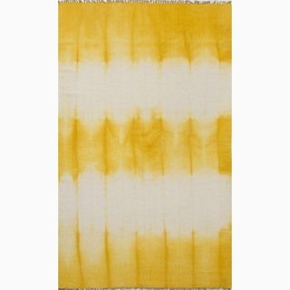 Hand made Yellow/ Ivory Wool Reversible Rug (2x3)