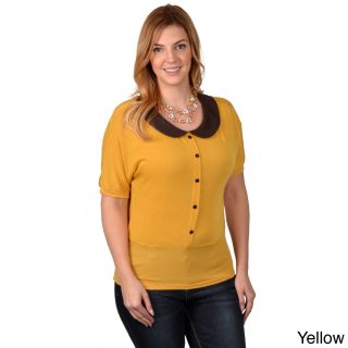 Journee Collection Journee Collection Juniors Contemporary Plus Short sleeve Collared Top Yellow Size S (1  3)