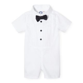 G Cutee Newborn Boys Short Sleeve Tuxedo Romper   Winter White 3 6 M