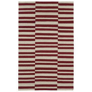 Flatweave Tribeca Red Stripes Wool Rug (36 X 56)