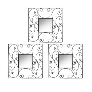 Elements Elements15 inch Black Square Scroll Jeweled Mirror Set (set Of 3) Silver Size Medium