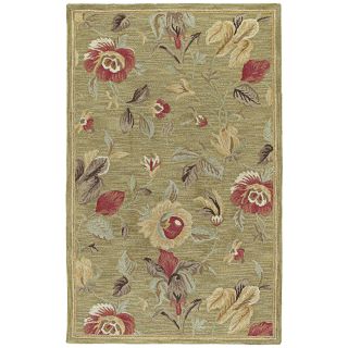 Lawrence Light Olive Floral Hand tufted Wool Rug (76 X 90)