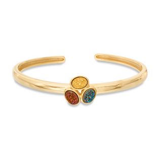 Oval Multi Color Drusy Quartz Cuff Bracelet in Bronze with 18K Gold