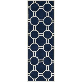 Safavieh Handmade Moroccan Chatham Circles pattern Dark Blue/ Ivory Wool Rug (23 X 7)