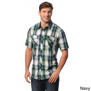 Los Angeles Pop Art Burnside Mens Plaid Short sleeve Shirt Navy Size S