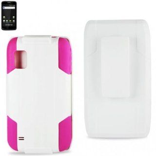 ZTE Warp/N860 White/Hot Pink Silicone Case + Hard Cover + Holster Combo + Kickstand 3IN1 Hybrid Combo Case For Boost Mobile Cell Phones & Accessories