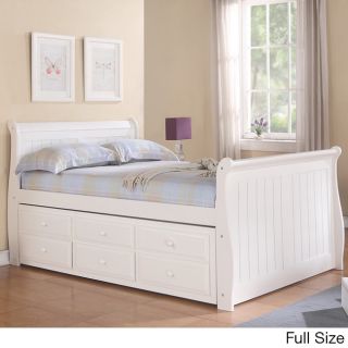 Donco Kids Trundle Storage White Finish Sleigh Captains Bed White Size Full
