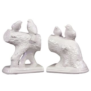 White Ceramic Bird Standing On A Stump Figurines (pack Of 3)