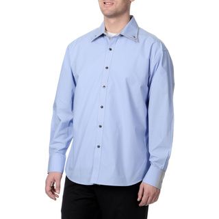 Steve Harvey Mens Blue Button Down Shirt With Checkered Print