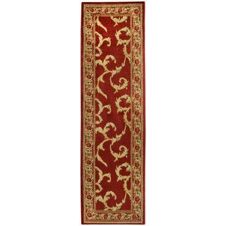 Pasha Collection Floral Traditional Red Ivory Runner Rug (111 X 611)