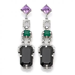 Nicky Butler Chalcedony, Amethyst and Onyx Sterling Silver "Deco" Drop Earrings