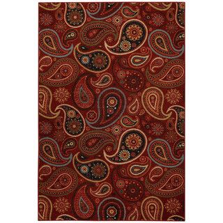 Rubber Back Red Paisley Floral Non skid Area Rug (5 X 66)