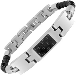 Invicta 5978  Jewelry,Elements Stainless Steel & Black Woven Leather ID Bracelet, Fashion Jewelry Invicta Bracelets Jewelry