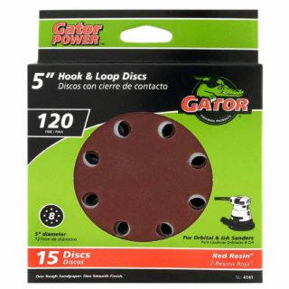 Gator 15 Pack 120 Grit 5 in W x 5 in L 8 Hole Hook and Loop Sanding Disc Sandpaper