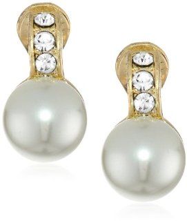 Anne Klein "Sharrots" Gold Tone White Pearl Clip On Earrings Jewelry