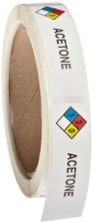 Roll Products 163 0003 Litho Removable Adhesive HMIG Label with 4 Color Imprint, Acetone, 2 1/2" Length x 3/4" Width, For Identifying and Marking, White (Roll of 250)