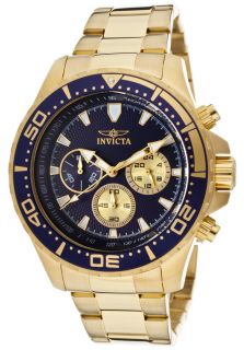 Invicta 12918  Watches,Mens Pro Diver Chronograph Blue Textured Dial 18k Gold Plated Stainless Steel, Chronograph Invicta Quartz Watches