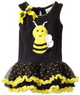 Rare Editions Girls 2 6X 3D Bee Applique Tutu Dress, Black/Yellow, 2 Toddler Clothing