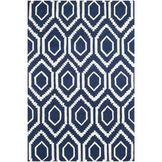 Safavieh Handmade Moroccan Chatham Dark Blue/ Ivory Canvas backed Wool Rug (3 X 5)