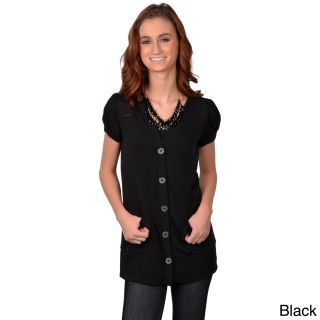 Journee Collection Juniors Short sleeve Button up Long Cardigan