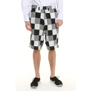 Mens Black And White Gingham Patchwork Shorts