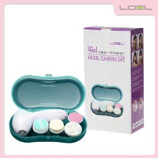 Loel Multi functional 4 in 1 Facial Brush PRO Kit cleaning system Sponge Head, Cleaning Blush, Skin Relief Massage Head, Hard Skin Polisher Head（Varies Color) Beauty