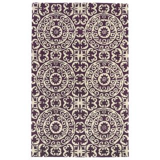 Hand tufted Runway Suzani Purple/ Ivory Wool Rug (5 X 79)