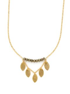 Gemstone Bead & Gold Leaf Station Necklace by Wendy Mink