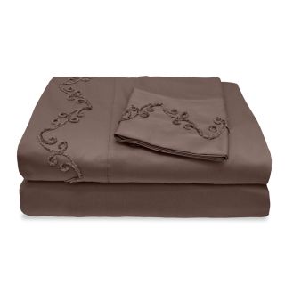 Grand Luxe 800 Thread Count Egyptian Cotton Sheet Set With Chenille Embroidered Scroll Design