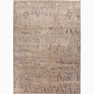 Handmade Tribal Pattern Taupe/ Gray Wool/ Bamboo Silk Rug (8 X 10)