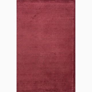 Handmade Solid Pattern Red Wool/ Art Silk Rug (2 X 3)