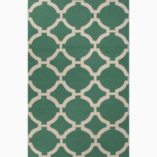 Handmade Geometric Pattern Green/ Ivory Wool Rug (9 X 12)