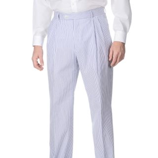 Henry Grethel Mens Double Reverse Pleated Navy/ White Seersucker Suit Pants
