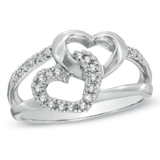 CT. T.W. Diamond Interlocking Hearts Ring in Sterling Silver