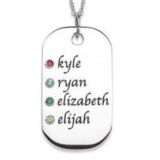Family Simulated Birthstone Dog Tag Pendant in Sterling Silver (1 4