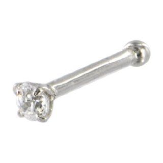 Solid 14KT White Gold 2mm Cubic Zirconia SOLITAIRE Nose Stud Ring Jewelry