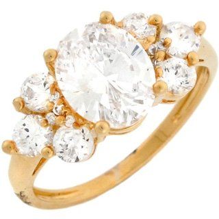 10k Yellow Gold Cluster White 4ct CZ Unique Ladies Engagement Ring Jewelry