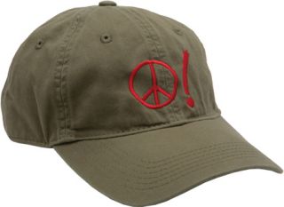 I Exclaim Peace Symbol Baseball Cap   Olive/Red