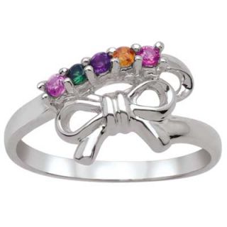 Mothers Synthetic Birthstone Family Bow Ring in Sterling Silver (7